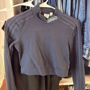 Adidas Navy Blue Ribbed Long Sleeve Top